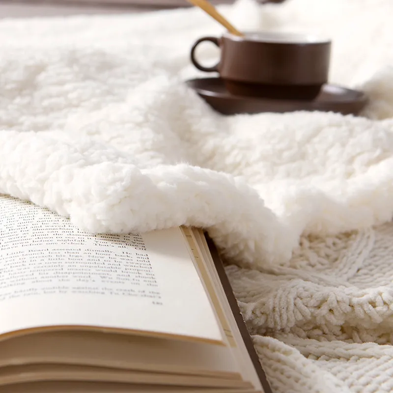 Теплое толстое вязаное одеяло двухслойные флисовые пледы из шерпы для кровати