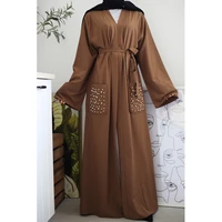 arabic womens suit popular open belt pocket dresses muslim abaya dubai clothing for women jelaba femme musulman cm152