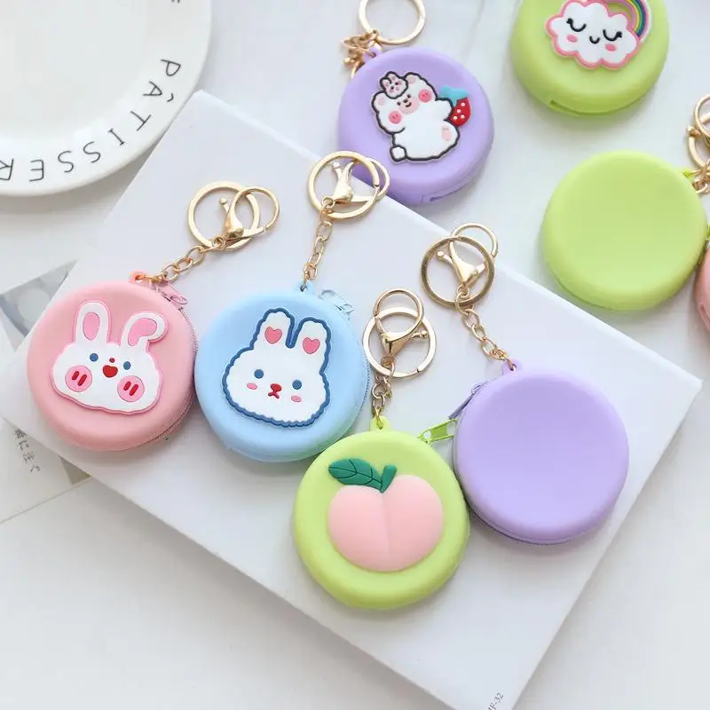 

New Cartoon Round Silicone Coin Purse Korea Ins Cute Coin Storage Bag Ladies Wallet Key Case Mini Earphone Box