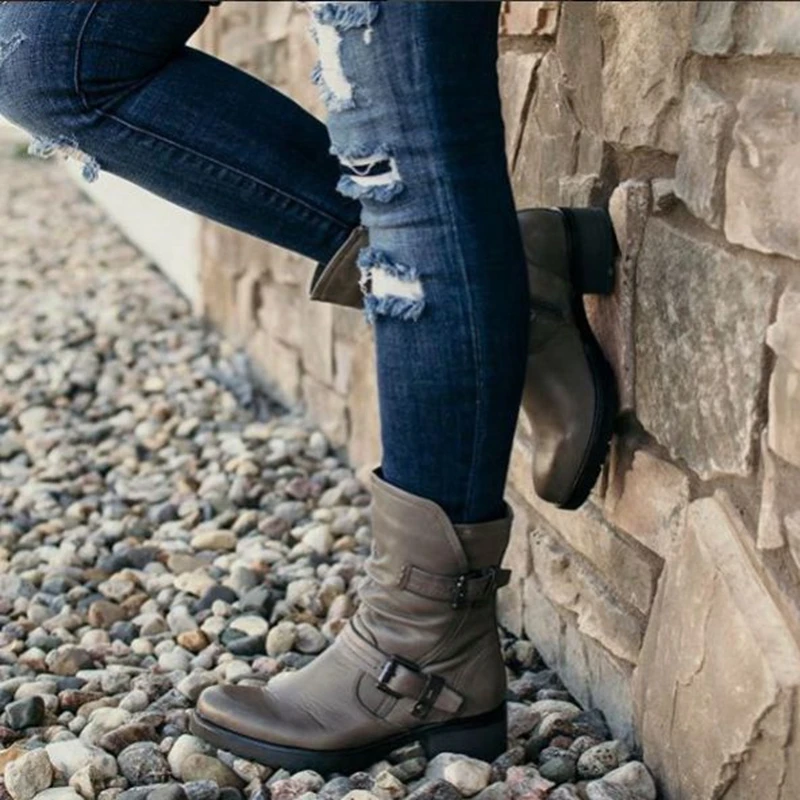 LOOKZYKIT/женские ботинки Модные женские ботильоны Замшевые с пряжкой Зимняя обувь