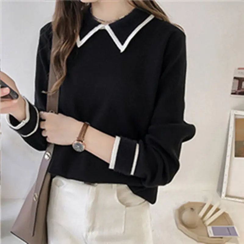 black pullover Woherb элегантный темперамент Женский свитер с отложным воротником в стиле пэчворк пуловер женский корейский Модный женский топ Джемперы 90725 - Цвет: black pullover