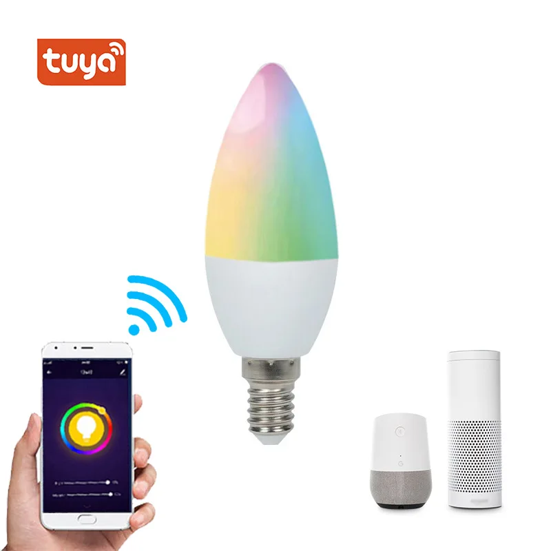 

JY Tuya Smart Light Lamp Wifi Bulb C37 5W Color Changing RGB LED Bulb 110V 220V APP Remote Compatible Alexa Google Home