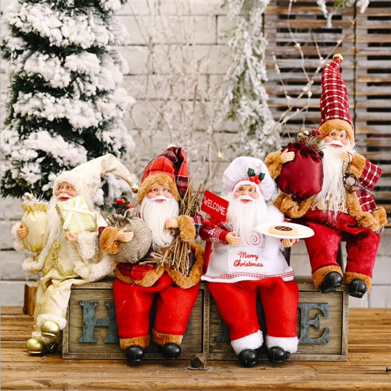 

2021 Seated Posture Santa Claus Doll Ornaments Desktop Xmas Tree Decoration Doll Charm Store Window Holiday Atmosphere Supplies