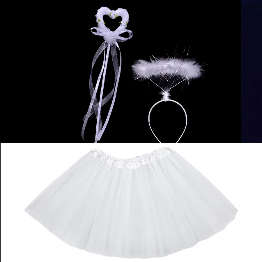 

10set Kids Children Girl Angel Headband Tutu Skirt Set Princess Cosplay Birthday Party Props Halloween Costume Christmas