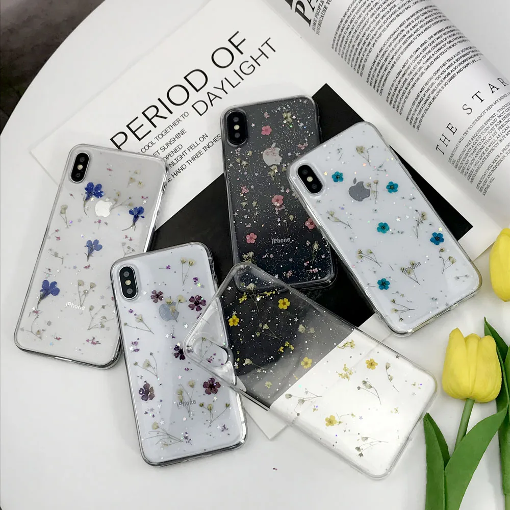 Настоящие сухие цветы чехол для iphone 7 8 Plus X чехол для iphone 11 Pro XR X XS Max 8 7 6S 6 Plus чехол силиконовый чехол для телефона s
