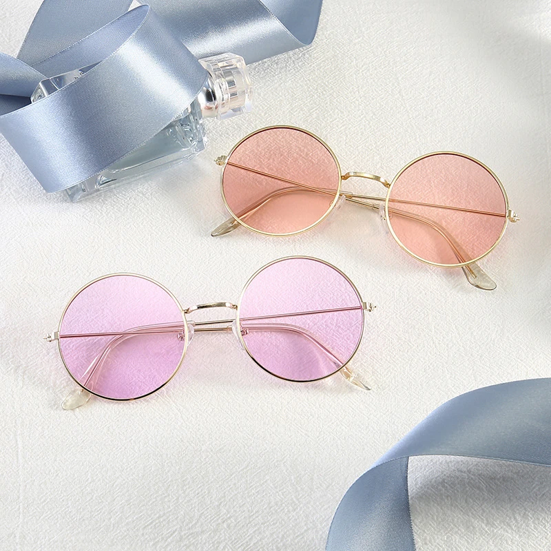 

Fashion Vintage Round Sunglasses Woman Brand Designer Sun Glasses For Woman Alloy Mirror Candy Color Pink Red Black Yellow