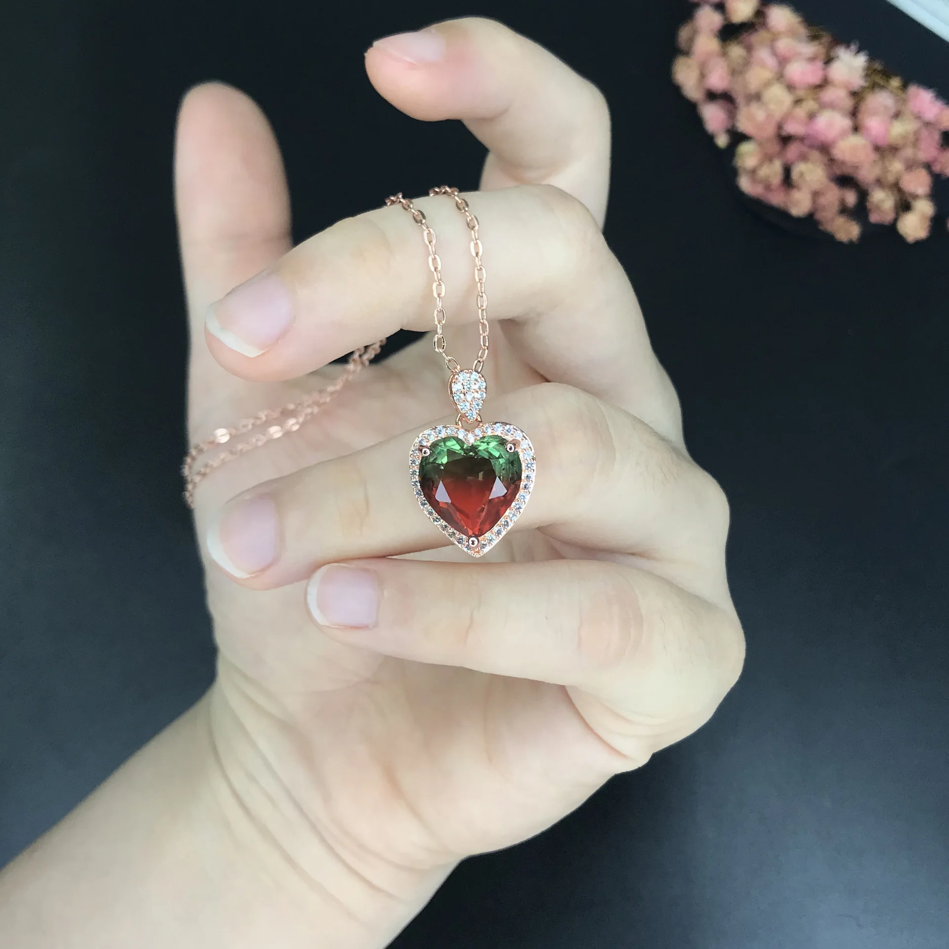 14K розовое золото цвет ожерелье Rubellite драгоценный камень кулон для женщин Colgante Plata
