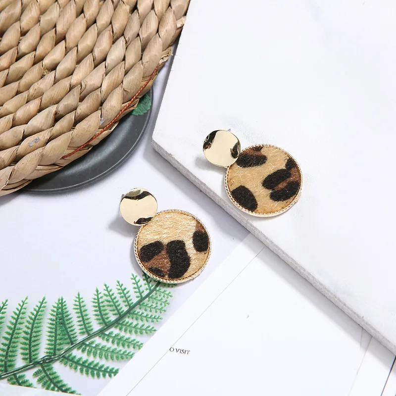 Новые корейские модные женские серьги с леопардовым принтом простые
