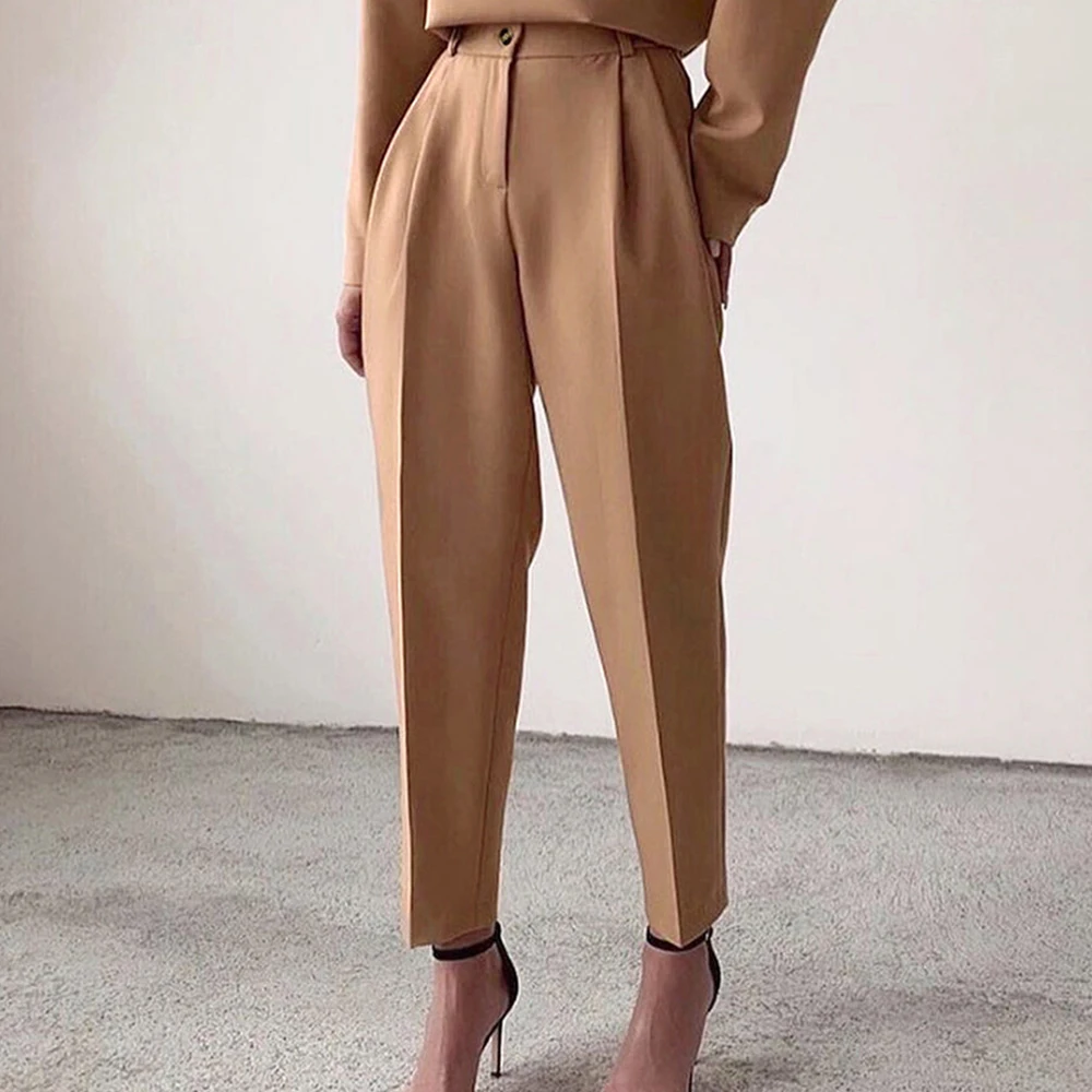 Женские офисные брюки с золотыми ручками карманами на молнии однотонные женские