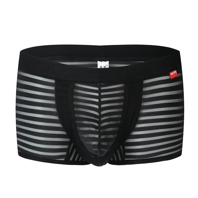 Модные мужские сексуальные сетчатые полосатые боксеры забавное белье гей-трусы