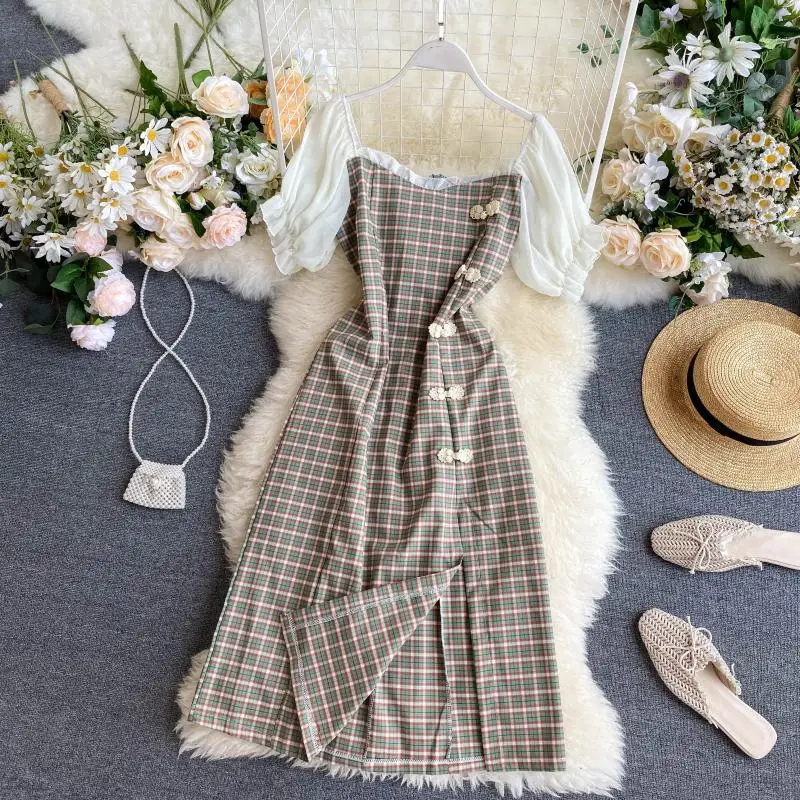 Женское клетчатое платье-Ципао SINGRAIN винтажное элегантное праздничное платье с