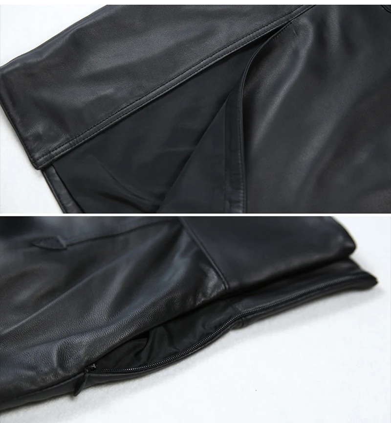 RY9332 Winter Women High Waist Genuine Leather 70cm Long Skirts Lady Blue/Black Split Sexy Wrap Saias OL Pencil Maxi Skirt