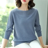 chic hollow out long sleeve knit pullover women korean plus size loose knitted tops spring soft sweater solid color knitwear