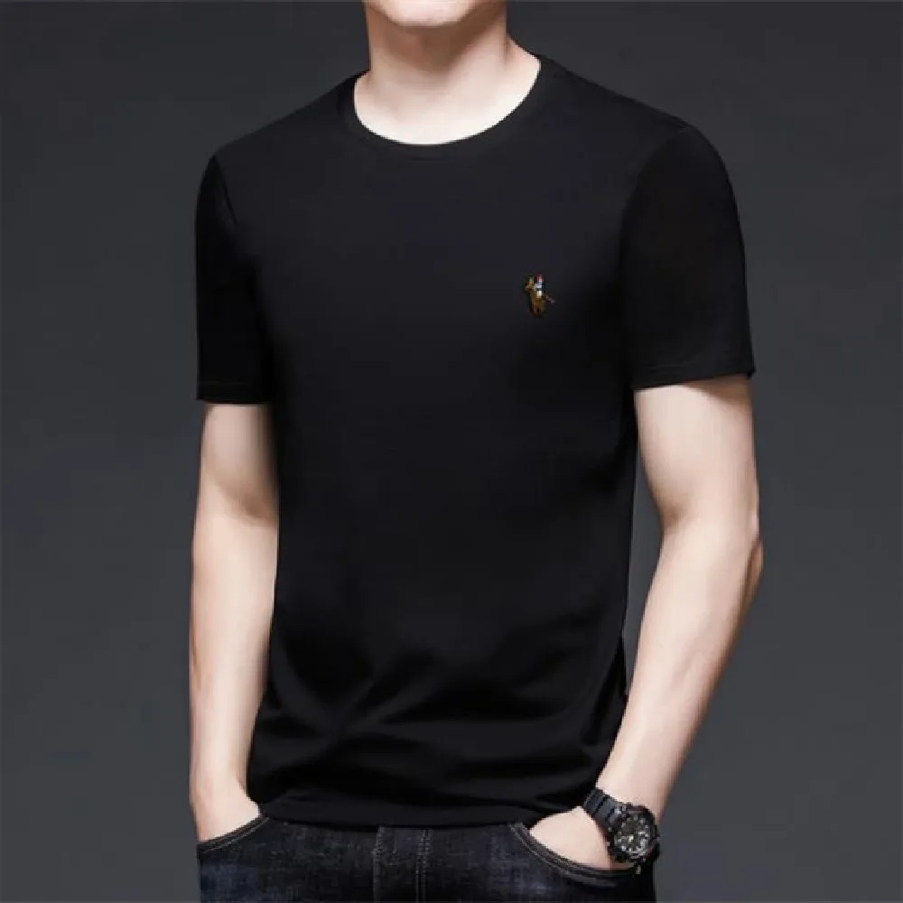 

Men's T-shirt new summer men's short-sleeved T-shirt hot drill round collar men's shirt pure color trend slim body half sleeve