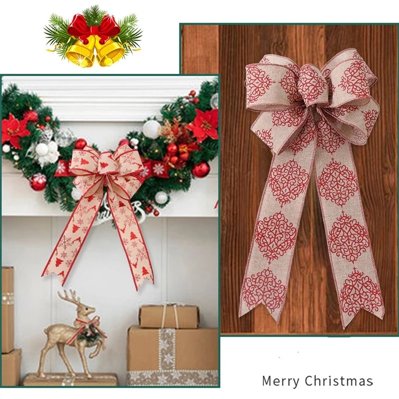 

Банты для елки 1 шт., украшения с бантом из красного хлопка и льна для рождественской елки, венка на окно, праздничное уличное украшение для п...