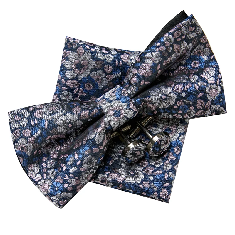

Dropshipping High Quality Mix Colors Fit Group 100% Silk Butterfly Tie Pocket Squares Cufflink Set Necktie Box Polka dot Male