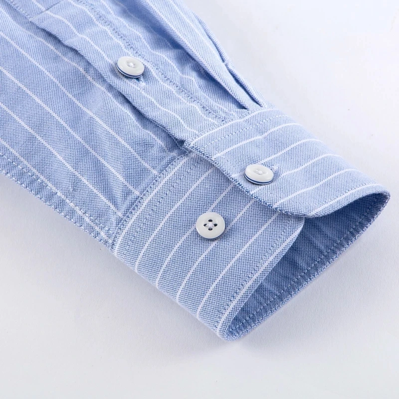 New100% Cotton Blue Men's Shirts striped Oxford Casual Long Sleeve Shirt For Male Standard-fit Comfortable Thick Gingham Shirts