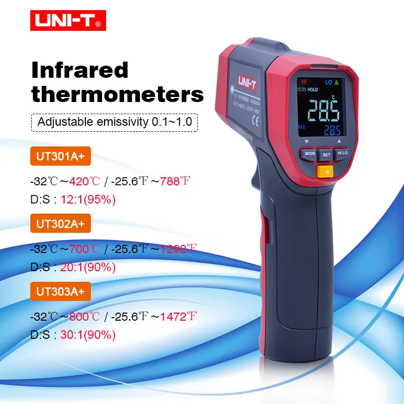 UNI T Бесконтактный Температура метр UT300A + серии Laser ИК инфракрасный термометр
