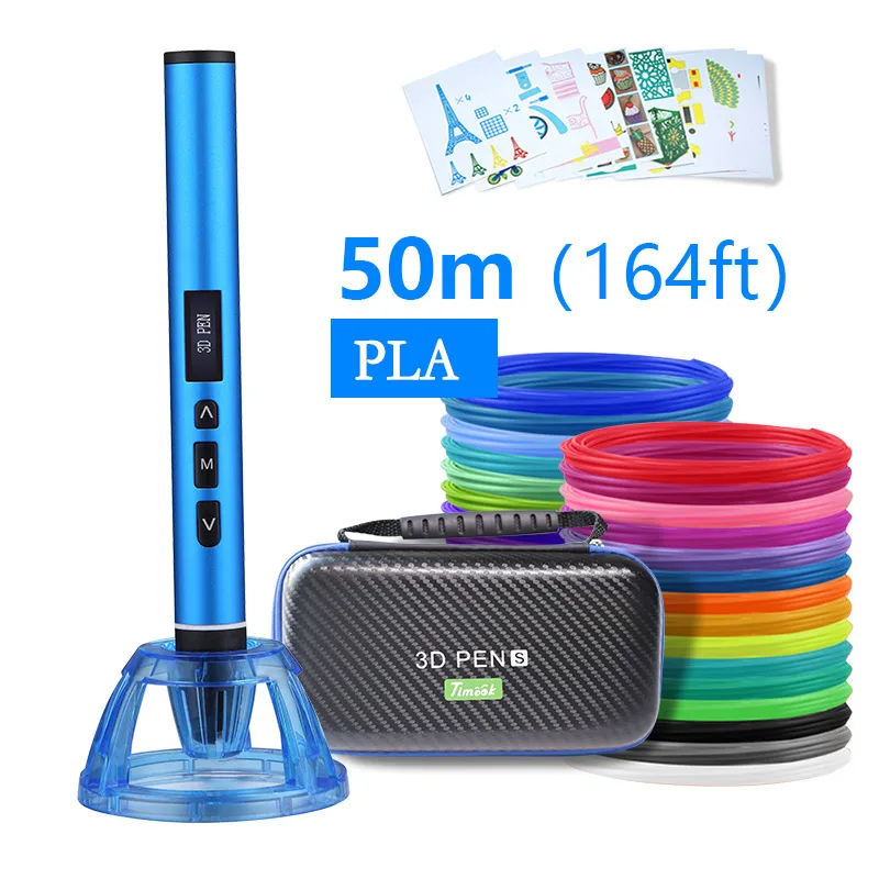 Myriwell 3d pen 3d ручка 3 д ручка 3d для рисования LED дисплей АБС/PLA нить 1.75 мм pla/abs пластик нить 3d печать ручка 3д ручку 3 д триде ручка 3d ручка Сделай сам подарок - Цвет: blue and 50m  pla