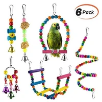 6pcs bird swing chewing training toys parrot hammock parrot cage bell perch toys with wooden beads hanging toys training set