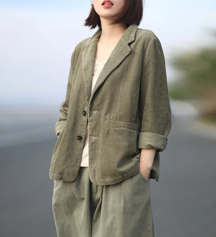 Осенние женские куртки свободное вельветовое повседневное пальто в стиле ретро