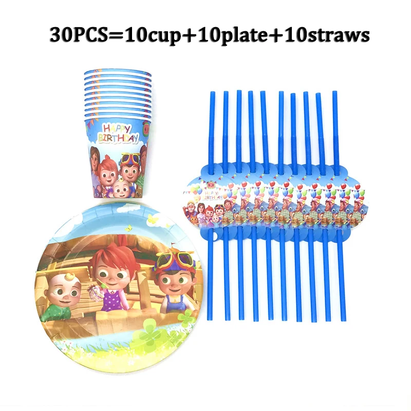 

Cocomelon Theme Family Party Decoration Tableware Paper Cup Plate Straws Baby Shower Event Kids Birthday Party Supplies Set