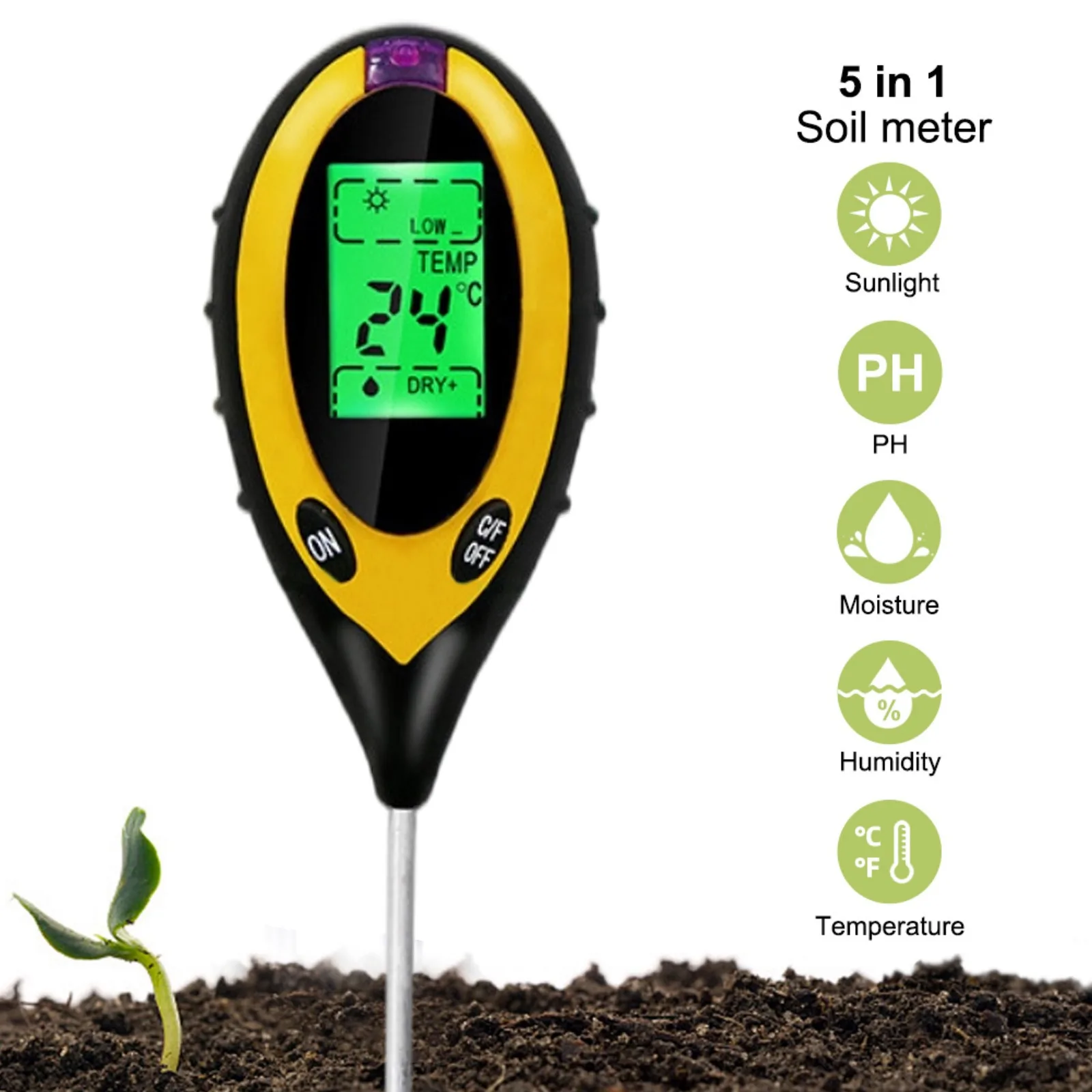 

Анализатор почвы 5 в 1 5-40 °C измеритель Ph тестер влажности почвы измеритель температуры Датчик измерительные приборы садовый инструмент