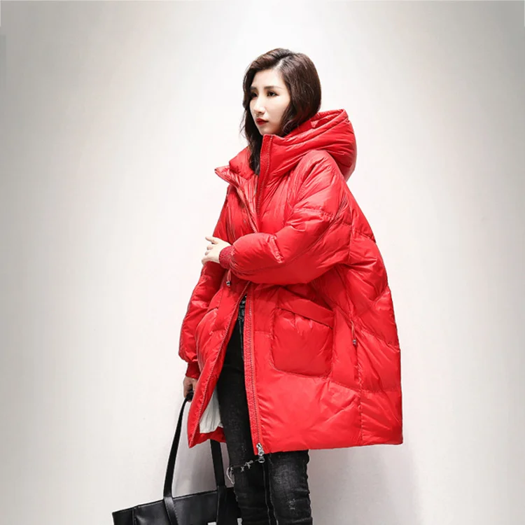 

Женское зимнее белое длинное пуховое пальто с капюшоном, утепленная теплая верхняя одежда большого размера, новая зимняя Корейская свободн...