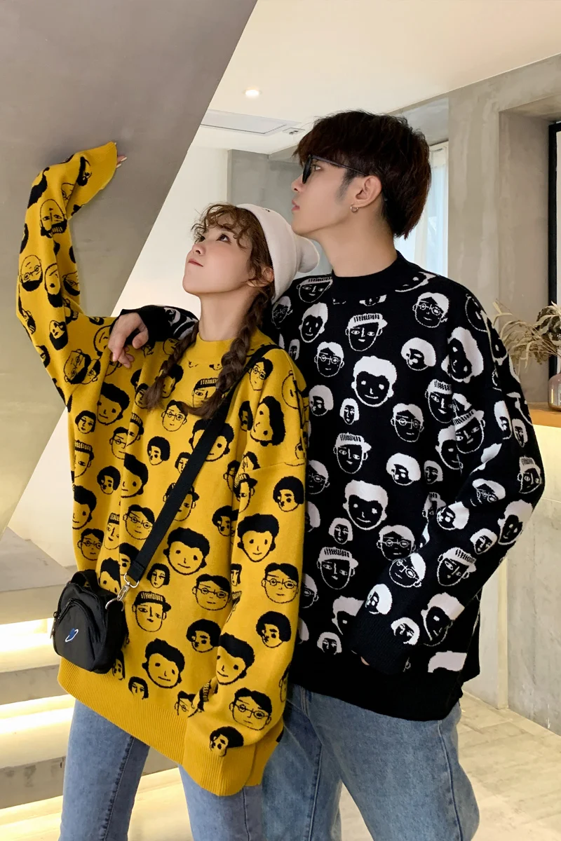 

2021 winter new couple sweater ins trend loose round neck casual pullover sweater for men and women