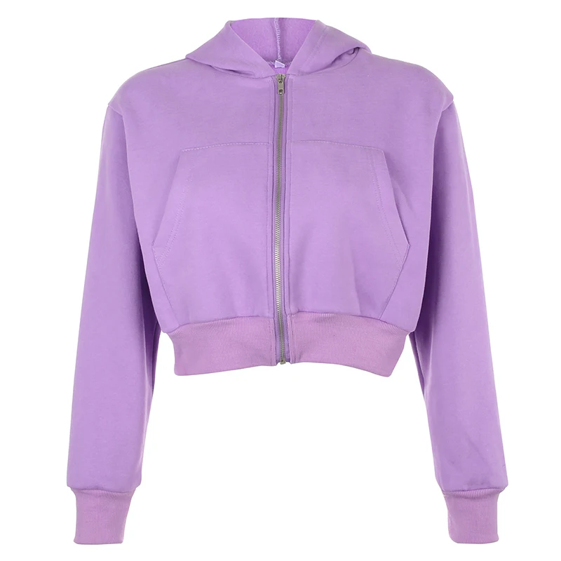 

YICIYA Casual Zip Solid Hooded Short Pullovers Women Autumn Winter Long Sleeve Hoody Sweatshirts Streetwear Basic Outfits Coats