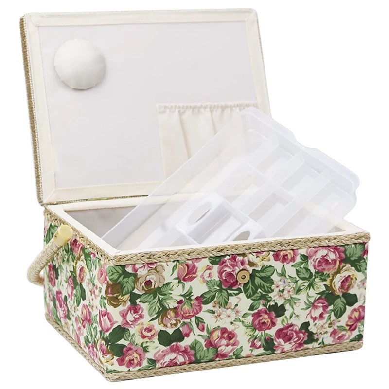 Корзина для шитья с цветочным принтом розы коробка хранения набора со съемным
