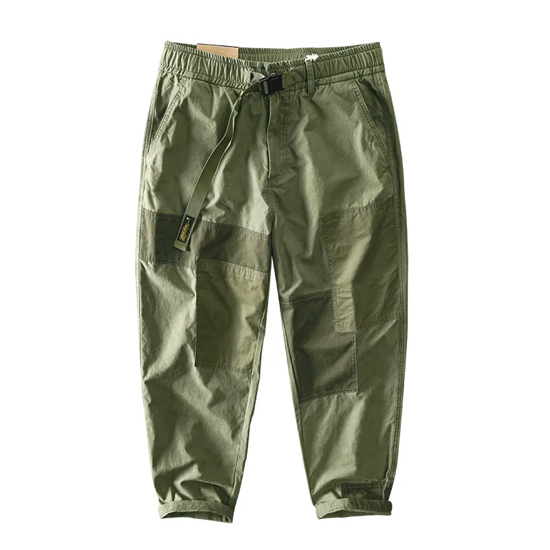 

Men Winter Fall New Fashion Pure Cotton Patchwork Elastic Waist Casual Cargo Pant Male Japan Style Harajuku Khaki Loose Trousers