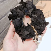 korean butterfly hair srunchies pack fabric elegant pearl elastic hair bands daily casual hair accessories for women girls gifts