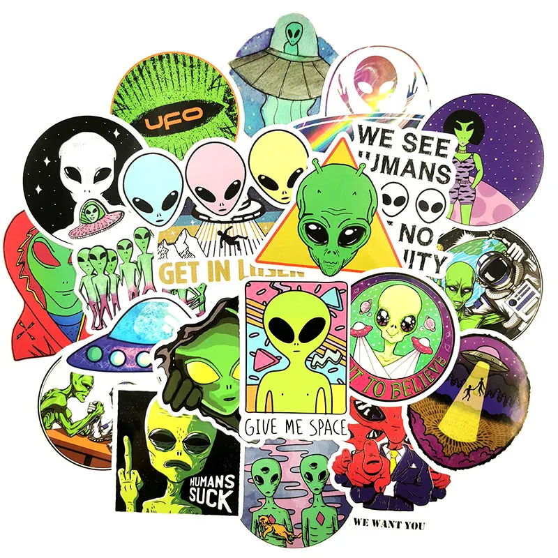 Горячая 50 шт./компл. мультфильм ET Alien НЛО стикер для багажа ноутбук холодильник ноутбук игрушка для скейтборда стикер