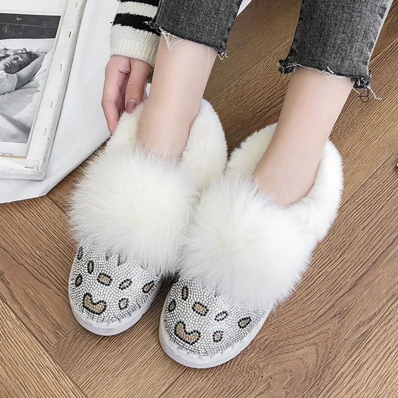Winter boots women home fur flats shoes boots female women shoes winter fashion rhinestone booties woman snow boots women ladies
