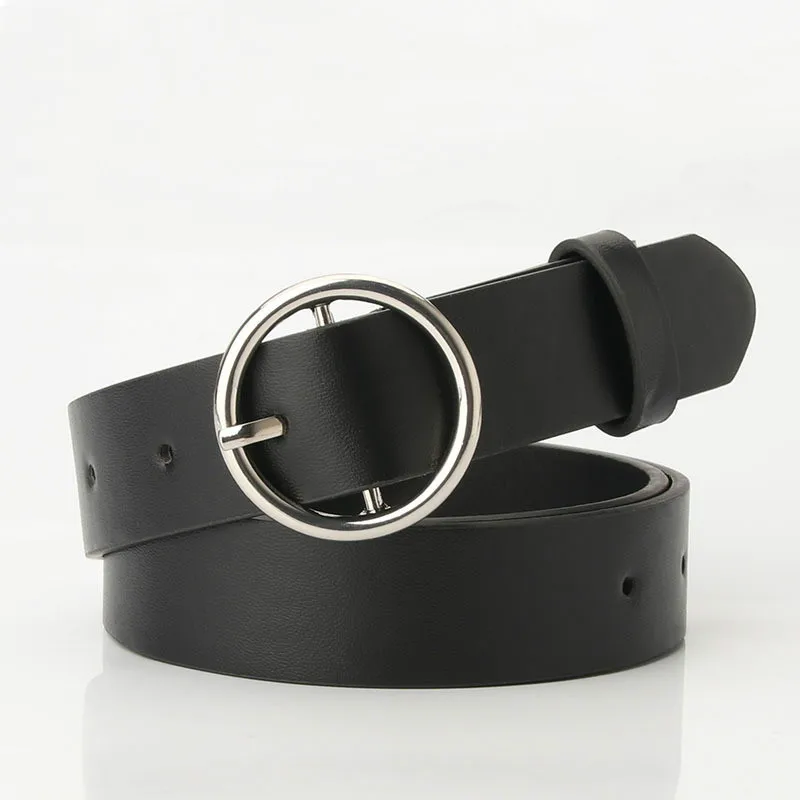 WKOUD EAM 2020 новый кожаный ремень с круглой пряжкой для женщин простой черный широкий
