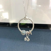 100 925 sterling silver fashion flower beads and princess pendant pan necklace for women wedding party gift fashion jewelry