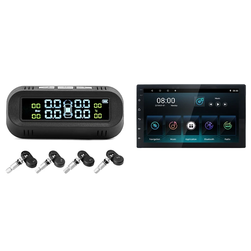 

Solar Car TPMS Tire Pressure Monitor System Built Tire Pressure Tire Temperature Alarm With Car Multimedia MP5 Player
