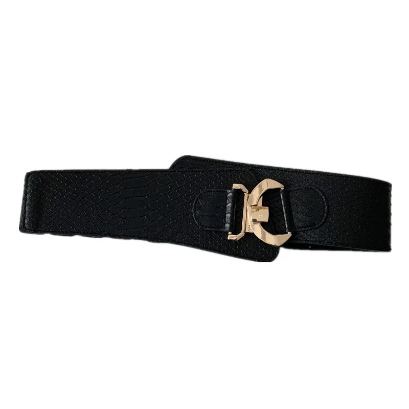 

Elastic Crocodile Pattern Wide Belt Women's Retro Wild with Windbreaker Suit Decoration Outer Wear Waist Seal