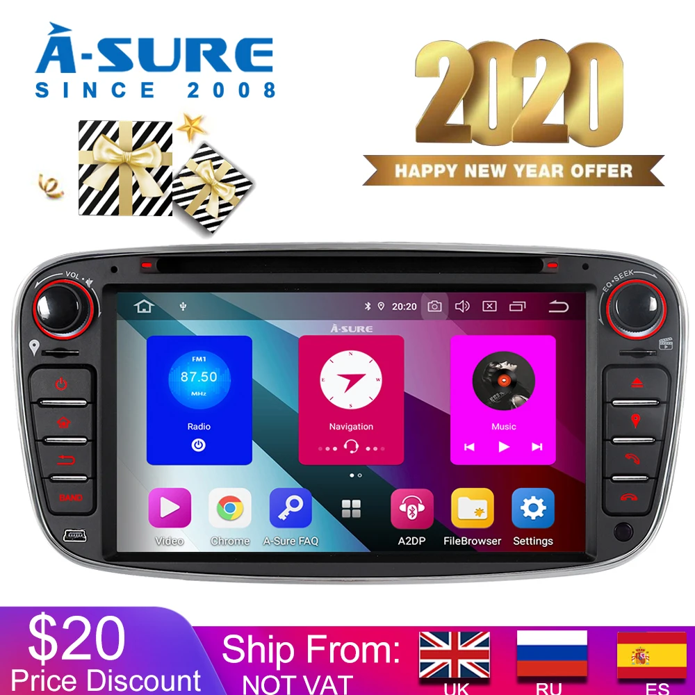 A sure Автомобильный мультимедийный 2 Din 8 ядерный 4 Гб ОЗУ Android 9 0 радио ips gps dvd плеер