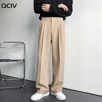 new fashion men suit pants solid high waist loose casual straight trousers spring autumn khaki black white oversize bottom man