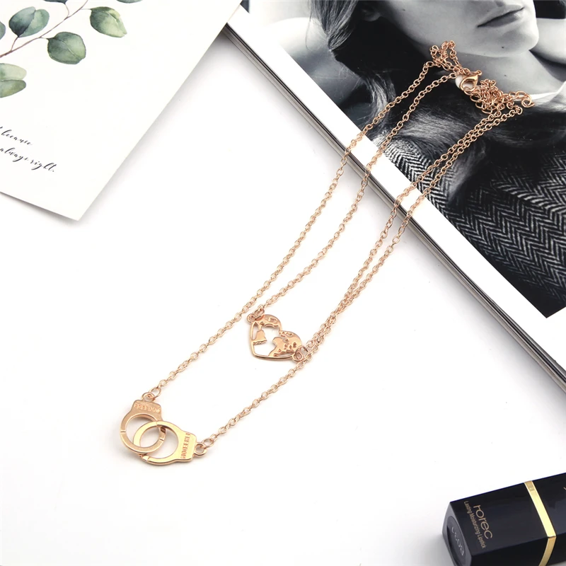 Длинное заявление золотой цвет карта наручники ожерелья с сердечками &amp Кулоны