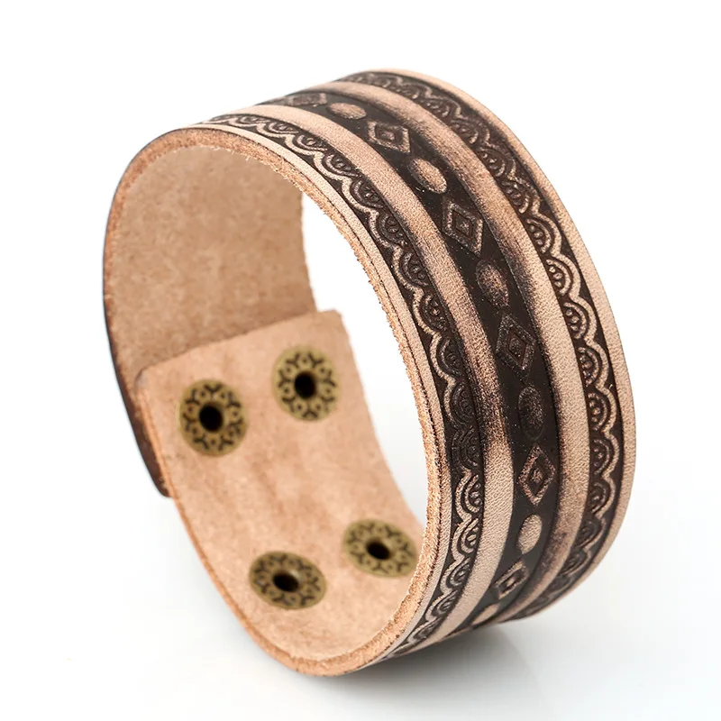 Браслет-манжета мужской из натуральной кожи широкий винтажный браслет воловьей