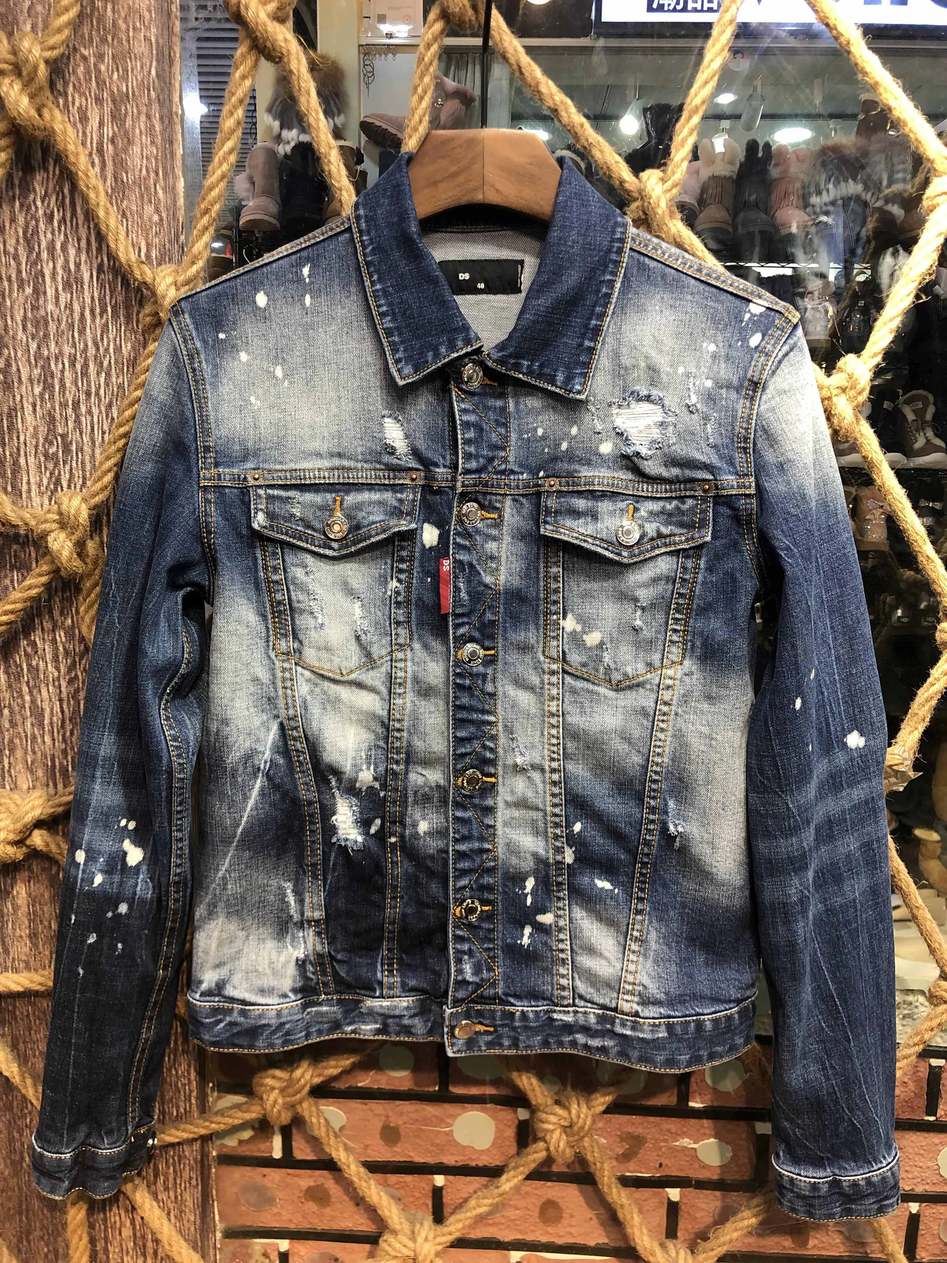 DSENQI Мужская джинсовая куртка с длинным рукавом хлопковый кардиган повседневная