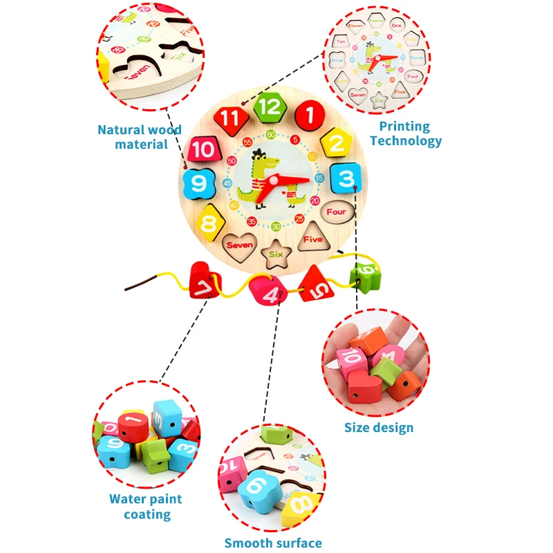 Дошкольные математические игрушки Монтессори детские цифровые часы деревянные
