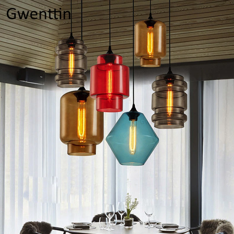 

Modern Stained Glass Pendant Lights for Home Dining Room Kitchen Light Fixtures Loft Decor Industrial Led Hanging Lamp Luminaire