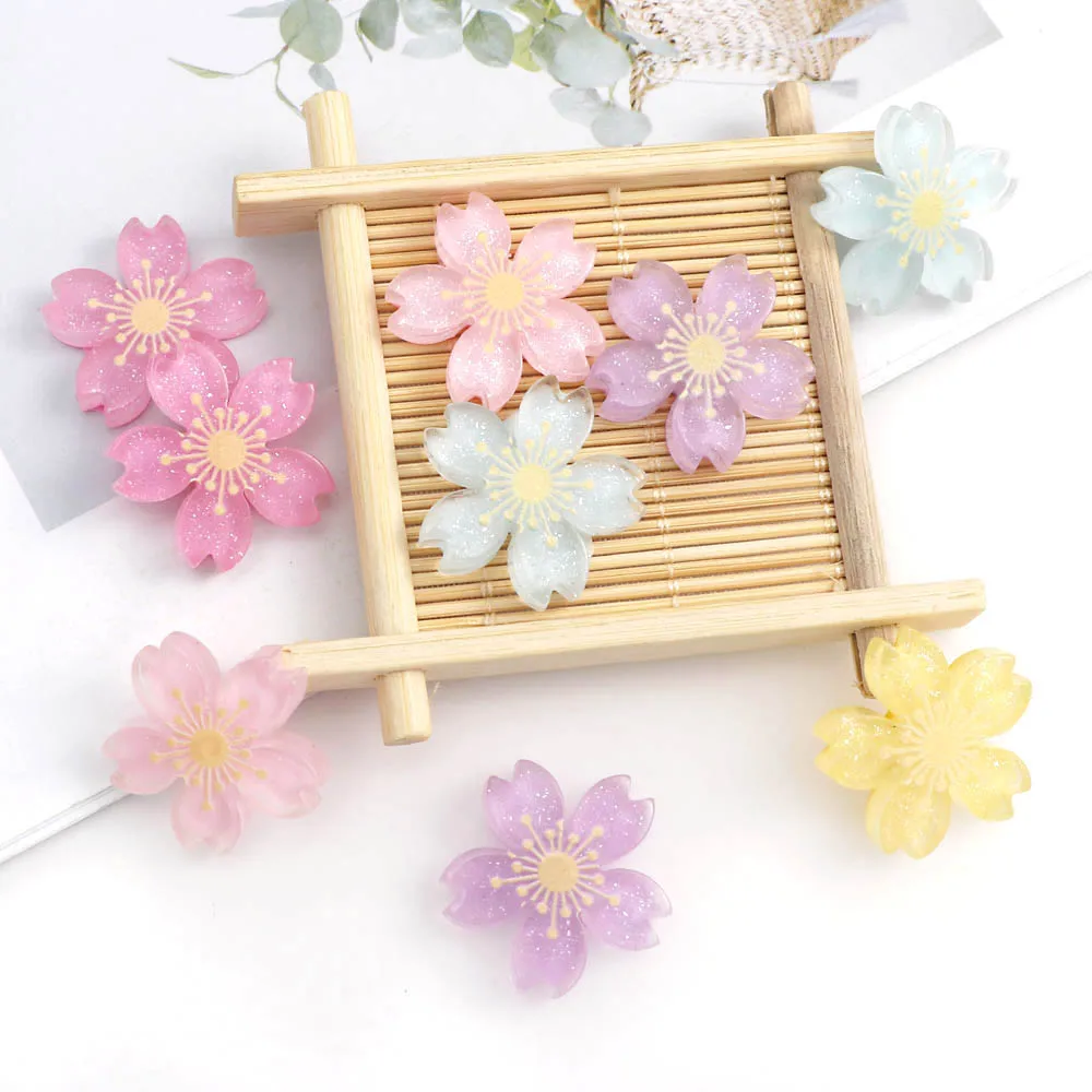 20pcs beautiful diy mix color cherry blossoms resin flatback embellishment accessories scrapbooking crafts phone decoration 26mm free global shipping