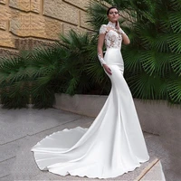 mermaid vestido de noiva illusion high neck wedding dresses long sleeves wedding gowns lace appliques bridal dress sweep train