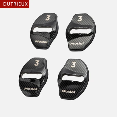 

Model Y Car Door Lock Buckle Cover For Tesla Model 3 2021 Accessories Door Lock Carbon Fiber Metal Sticker Automobile Decoration
