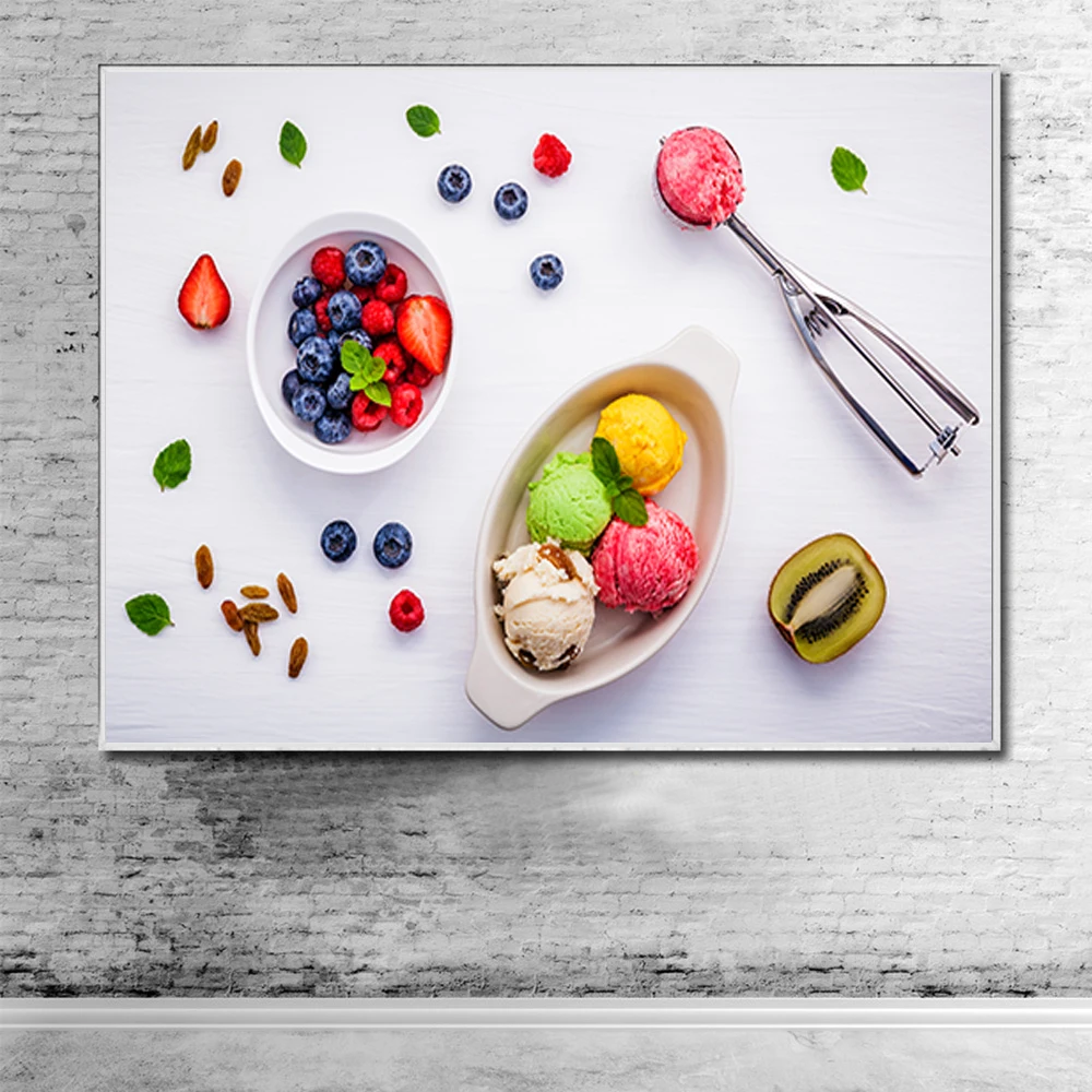 

Nordic Fruit Cooking Canvas Painting Ice Cream Poster and Print Nursery Picture for Living Room Kids Bedroom Decoration Unframed